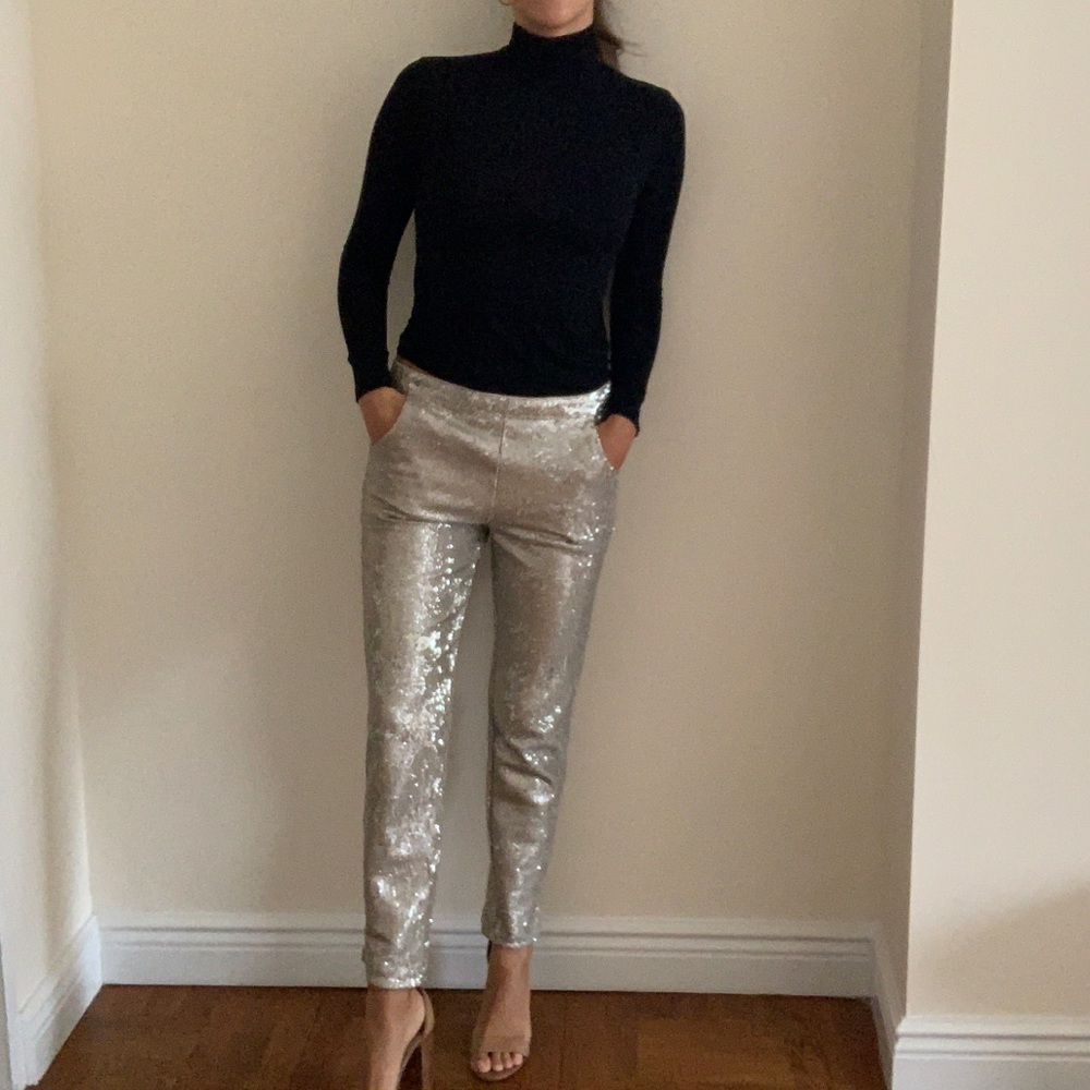 Abercrombie & Fitch Black Top and Silver Sequin Pants